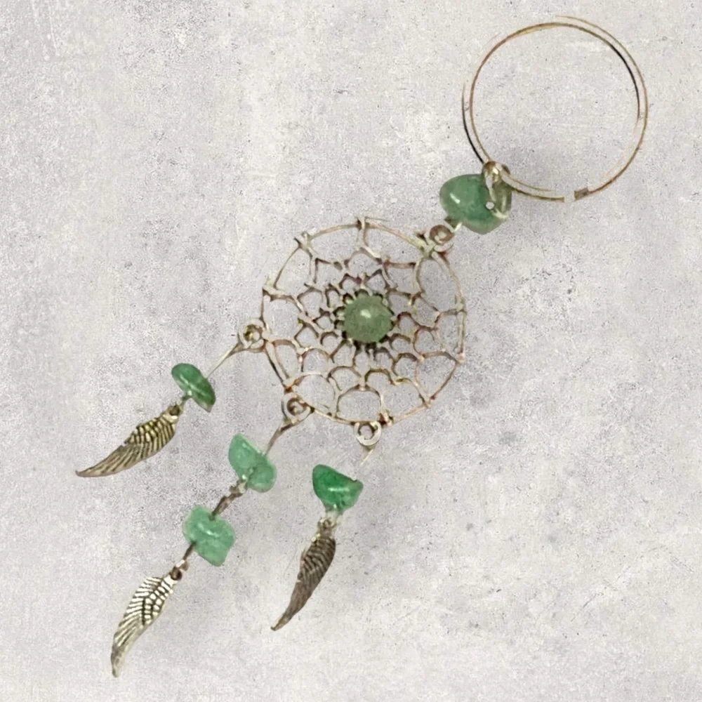 Dream Catcher Keyring Boho Native American Feathers Sea Glass Greens Silver Gift